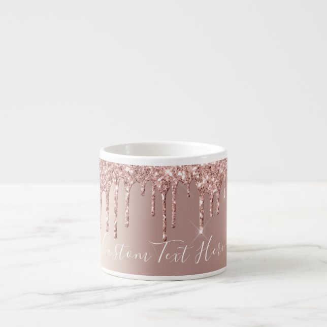 Rose Gold Blush Glitter Sparkle Drips - Add Text Espresso Cup (Front)