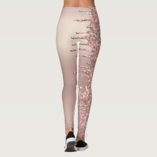 Rose Gold Blush Glitter Sparkle Drips - Add Text Leggings