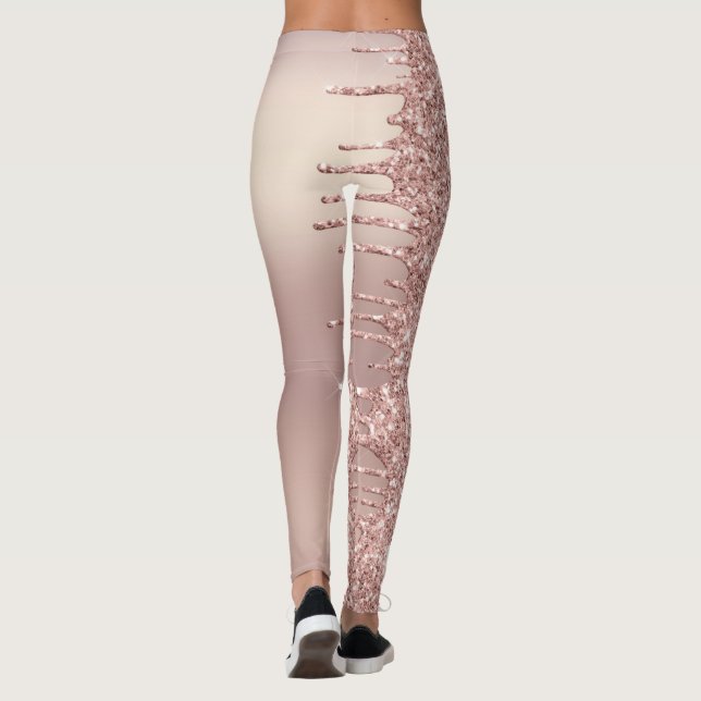 Rose Gold Blush Glitter Sparkle Drips - Add Text Leggings (Back)