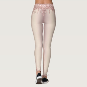 Rose Gold Blush Glitter Sparkle Drips Chic Dance Leggings