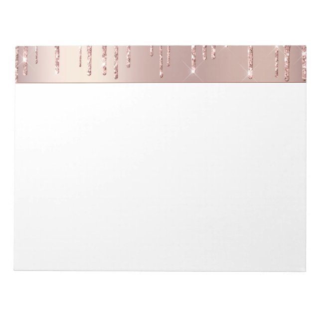 Rose Gold Blush Glitter Sparkle Drips Chic Elegant Notepad (Front)