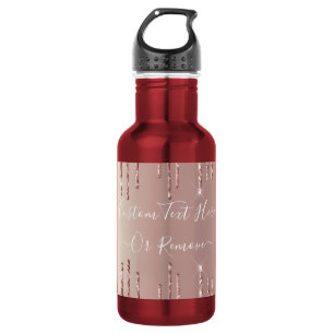 Rose Gold Blush Glitter Sparkle Drips Custom Text  532 Ml Water Bottle