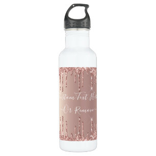 Rose Gold Blush Glitter Sparkle Drips Custom Text  710 Ml Water Bottle