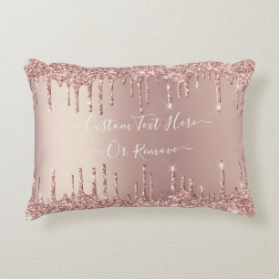 Rose Gold Blush Glitter Sparkle Drips Custom Text Accent Pillow