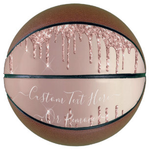 Rose Gold Blush Glitter Sparkle Drips Custom Text  Basketball