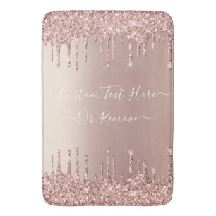 Rose Gold Blush Glitter Sparkle Drips Custom Text  Bath Mat