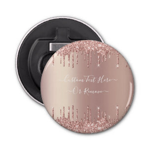 Rose Gold Blush Glitter Sparkle Drips Custom Text Bottle Opener