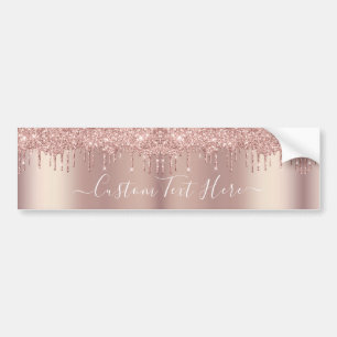 Rose Gold Blush Glitter Sparkle Drips Custom Text  Bumper Sticker