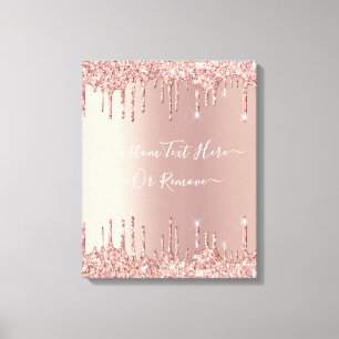 Rose Gold Blush Glitter Sparkle Drips Custom Text  Canvas Print