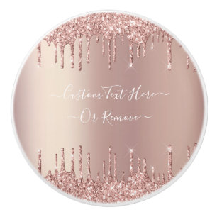 Rose Gold Blush Glitter Sparkle Drips Custom Text  Ceramic Knob