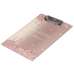 Rose Gold Blush Glitter Sparkle Drips Custom Text  Clipboard