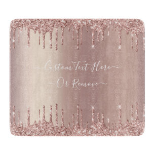 Rose Gold Blush Glitter Sparkle Drips Custom Text  Cutting Board