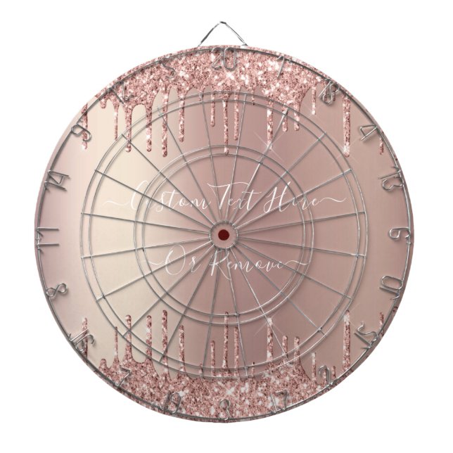 Rose Gold Blush Glitter Sparkle Drips Custom Text  Dartboard (Front)