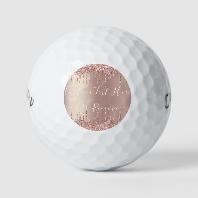 Rose Gold Blush Glitter Sparkle Drips Custom Text  Golf Balls (Front)