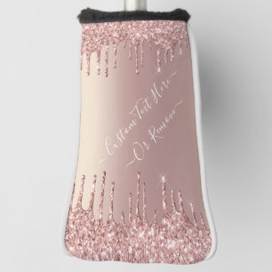Rose Gold Blush Glitter Sparkle Drips Custom Text  Golf Head Cover
