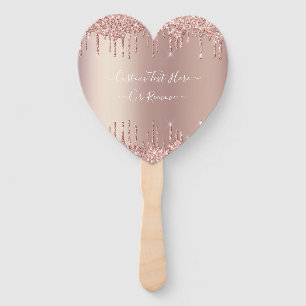 Rose Gold Blush Glitter Sparkle Drips Custom Text  Hand Fan