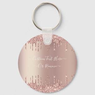 Rose Gold Blush Glitter Sparkle Drips Custom Text  Keychain