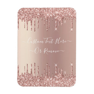 Rose Gold Blush Glitter Sparkle Drips Custom Text Magnet