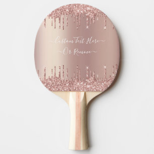 Rose Gold Blush Glitter Sparkle Drips Custom Text  Ping Pong Paddle