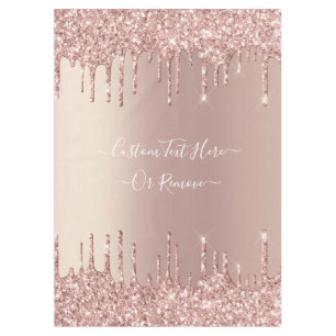 Rose Gold Blush Glitter Sparkle Drips Custom Text  Tablecloth