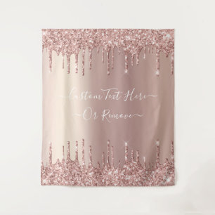 Rose Gold Blush Glitter Sparkle Drips Custom Text  Tapestry
