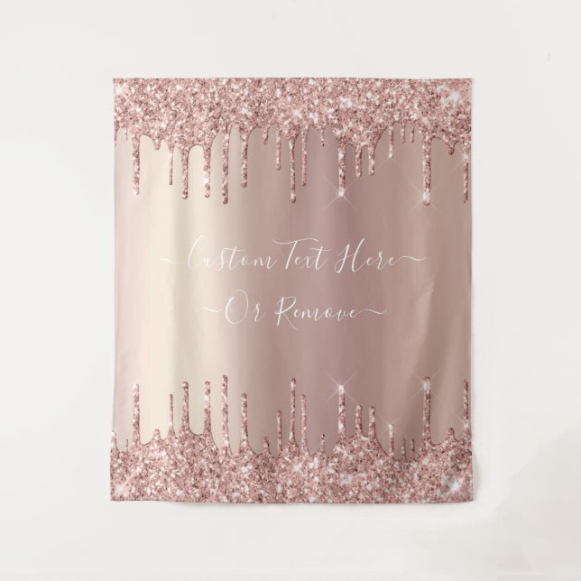 Rose Gold Blush Glitter Sparkle Drips Custom Text  Tapestry (Front)