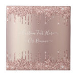 Rose Gold Blush Glitter Sparkle Drips Custom Text  Tile<br><div class="desc">Rose Gold Blush Glitter Sparkle Drips Custom Text Pink Modern - Add Your Unique Text or Remove Text - Make Your Special Gift - Resize and move or remove and add text / elements with customization tool. Design by MIGNED. Please see my other projects. You can also transfer this designs...</div>