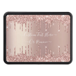 Rose Gold Blush Glitter Sparkle Drips Custom Text Trailer Hitch Cover