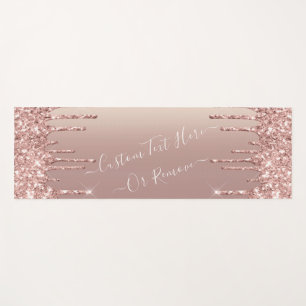 Rose Gold Blush Glitter Sparkle Drips Custom Text  Yoga Mat