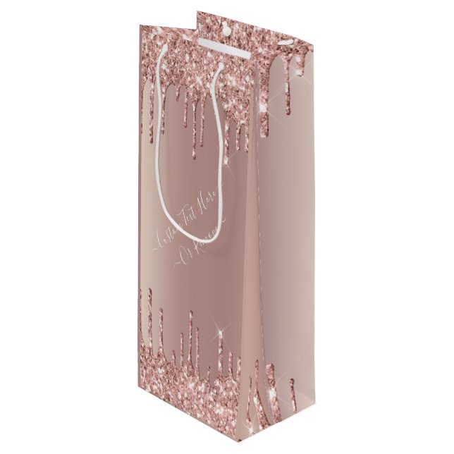 Rose Gold Blush Glitter Sparkle Drips Gift Bag (Front Angled)