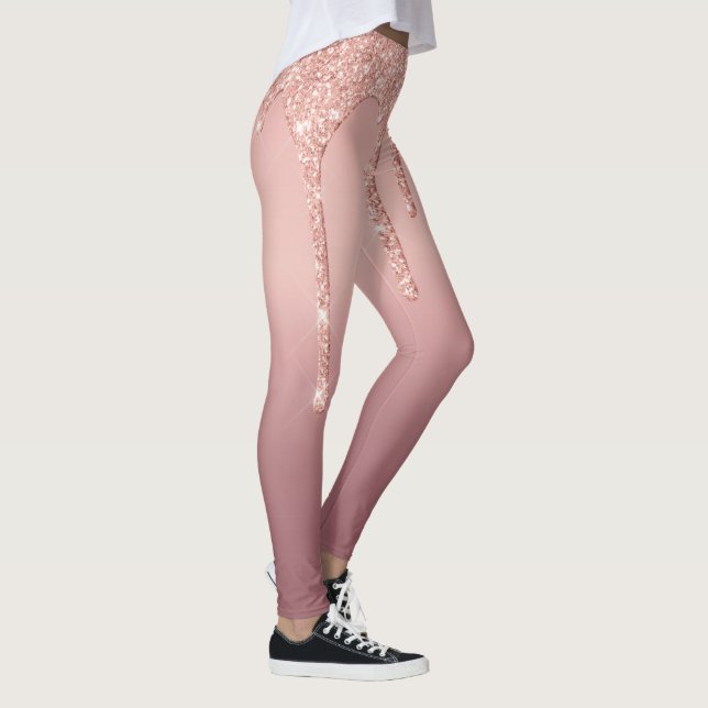 Rose Gold Blush Glitter Sparkle Drips Leggings (Right)