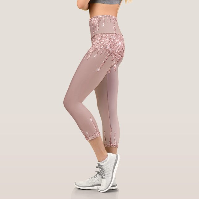 Rose Gold Blush Glitter Sparkle Drips Leggings (Left)