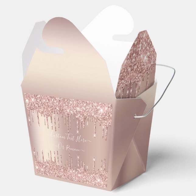 Rose Gold Blush Glitter Sparkle Drips Personalized Favor Box (Opened)