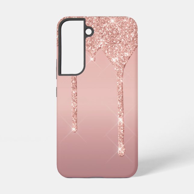 Rose Gold Blush Glitter Sparkle Drips Samsung Galaxy S22 Case (Back)