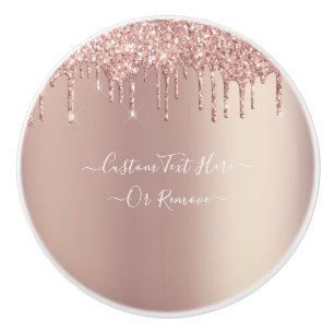 Rose Gold Blush Glitter Sparkle Drips - Text /Name Ceramic Knob