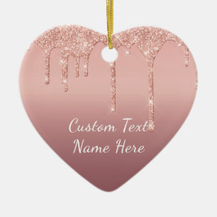 Rose Gold Blush Glitter Sparkle Drips Text Wedding Ceramic Ornament