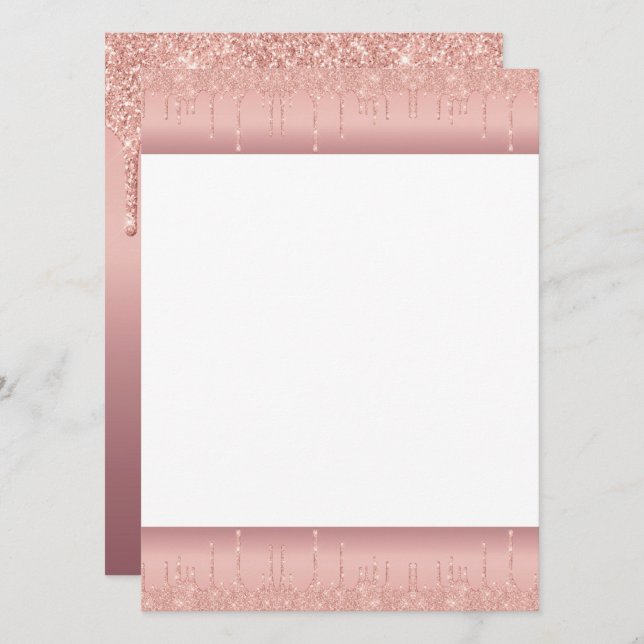 Rose Gold Blush Glitter Sparkle Drips Text Wedding Menu (Front/Back)