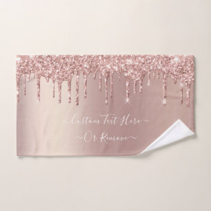 Rose Gold Blush Glitter Sparkle Drips - Your Text Bath Towel Set