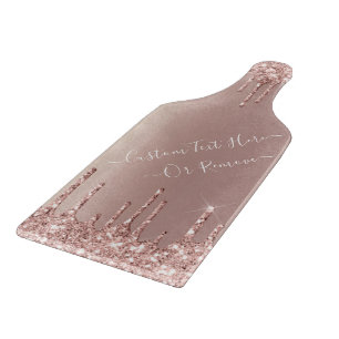 Rose Gold Blush Glitter Sparkle Drips - Your Text Cutting Board