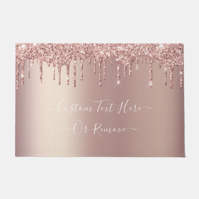 Rose Gold Blush Glitter Sparkle Drips - Your Text Doormat (Front)