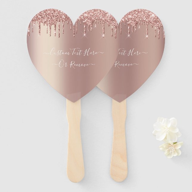 Rose Gold Blush Glitter Sparkle Drips - Your Text Hand Fan (Front and Back)