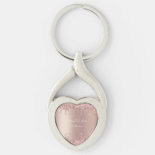 Rose Gold Blush Glitter Sparkle Drips - Your Text Keychain