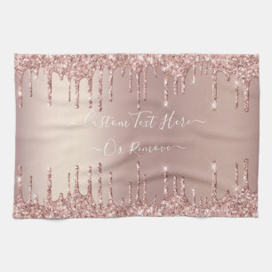 Rose Gold Blush Glitter Sparkle Drips - Your Text Kitchen Towel
