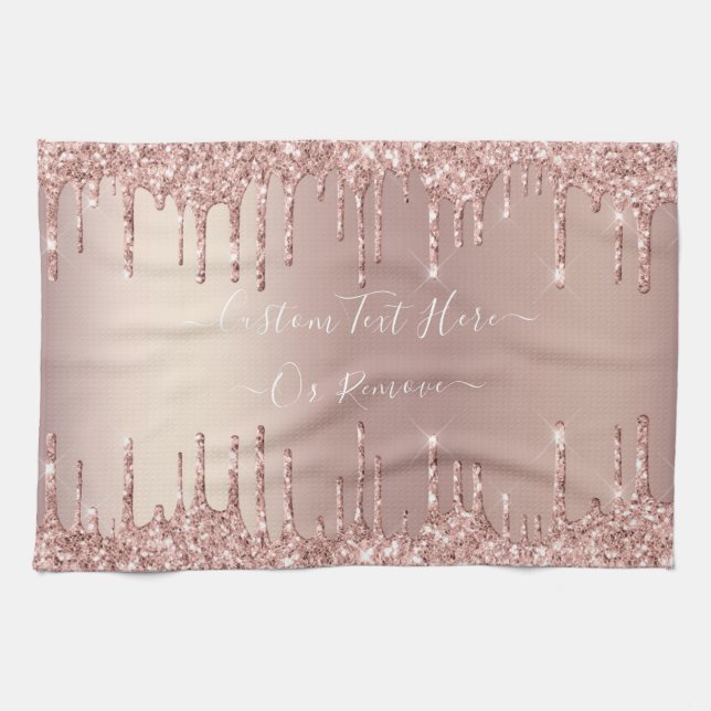 Rose Gold Blush Glitter Sparkle Drips - Your Text Kitchen Towel (Horizontal)