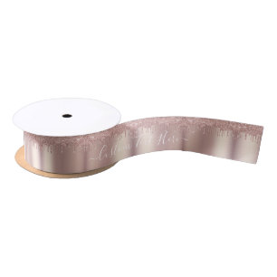 Rose Gold Blush Glitter Sparkle Drips - Your Text Satin Ribbon