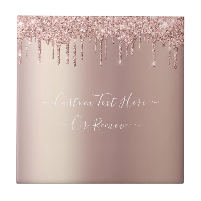 Rose Gold Blush Glitter Sparkle Drips - Your Text Tile (Front)