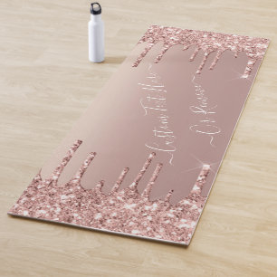 Rose Gold Blush Glitter Sparkle Drips - Your Text  Yoga Mat
