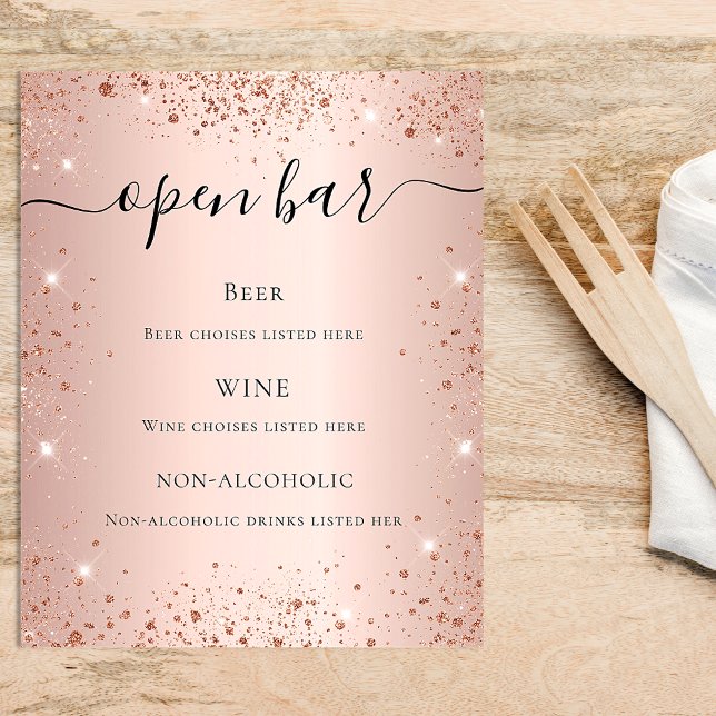Rose gold blush glitter sparkles script bar menu (Creator Uploaded)