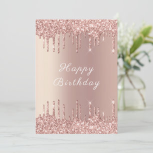 Rose Gold Blush Glitter Sparkly Birthday Card