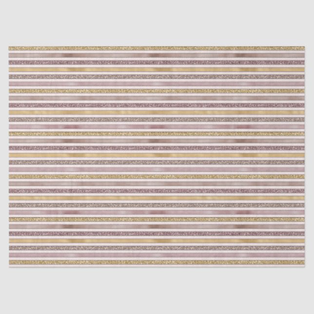 Rose Gold Blush Glitter Stripes Tissue Paper (Front)